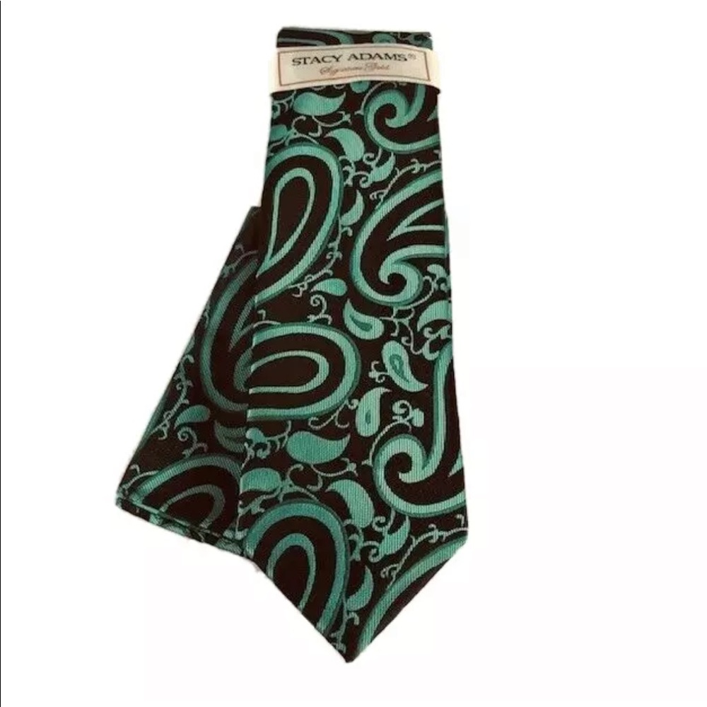 Stacy Adams Signature Gold Men's Tie & Pocket Square Set   Teal and Black